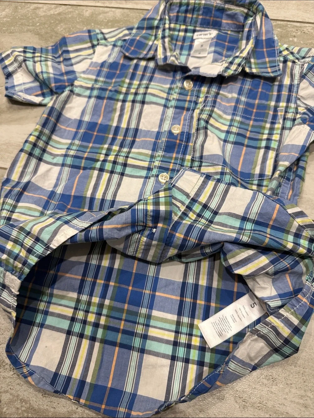 Carter's Blue, White & Green Plaid Short-Sleeve Button-Up Shirt - Picture 4 of 5